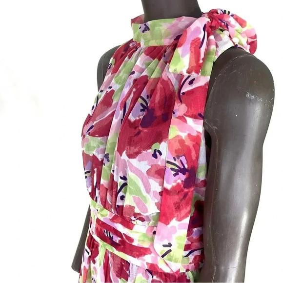 I.N. Studio Sleeveless Chiffon Bow Tie Sheath Dress Size 12 Multicolor Floral - Picture 7 of 14